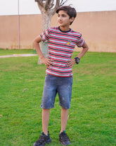 BOYS JERSEY ROUND NECK STRIPES T-SHIRTS (6SM LOGO)
