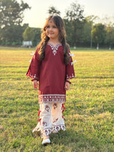 Maroon & Ivory Embroidered Girls' 2-Piece Co-Ord Set