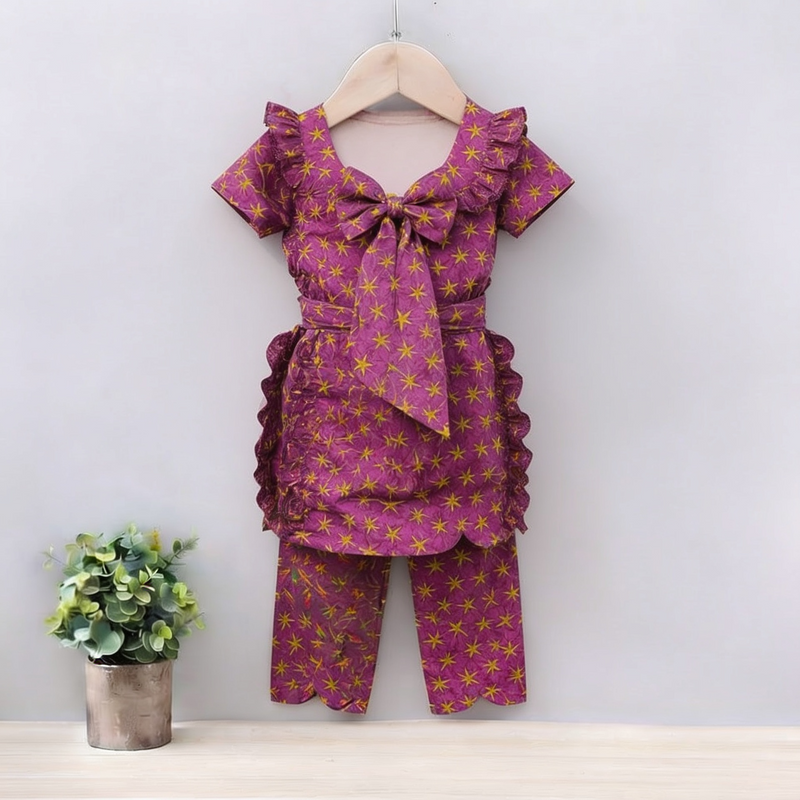 GIRLS COTTON DIGITAL PRINT WITK FRILL SET & SUIT