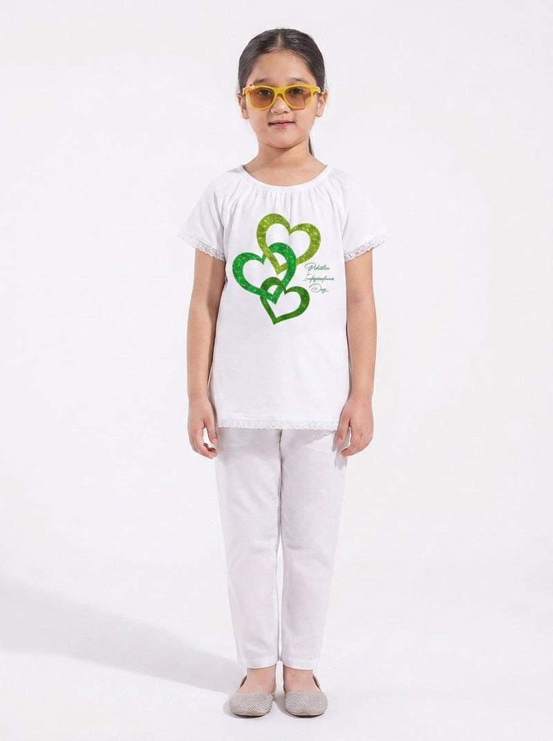 Girls Jersey Round Neck With Lace T-Shirts