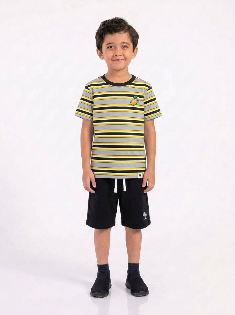 Kids Striped T-Shirt & Black Shorts Set