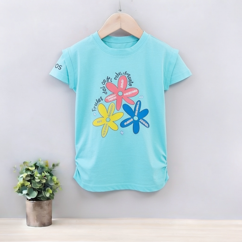 GIRLS JERSEY ROUND NECK T-SHIRTS (FLOWERS)