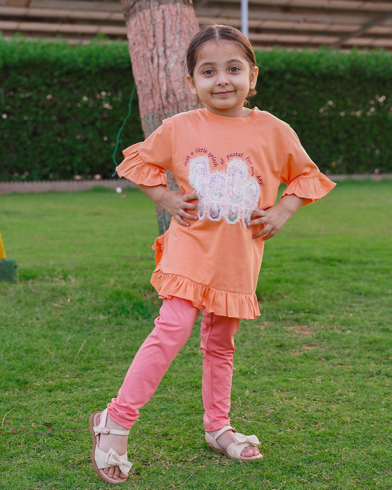 GIRLS JERSEY ROUND NECK FRILL T-SHIRTS (COCO SEQUENS)
