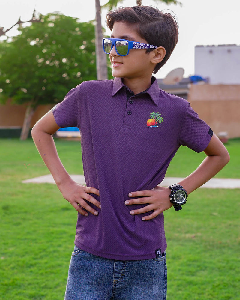 BOYS TEXTURE LYCRA JERSEY  POLO SHIRTS (6SM LOGO)