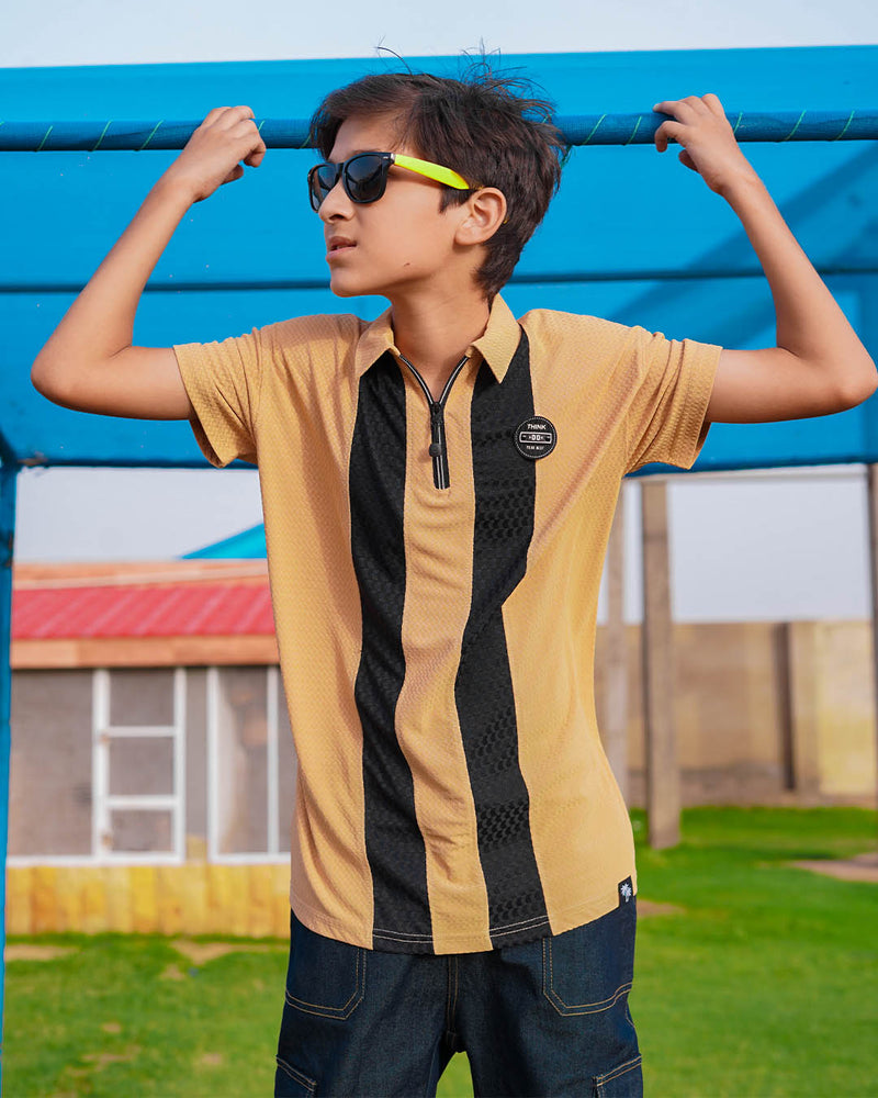 BOYS TEXTURE LYCRA JERSEY STRIPE POLO SHIRTS (THINK DO)