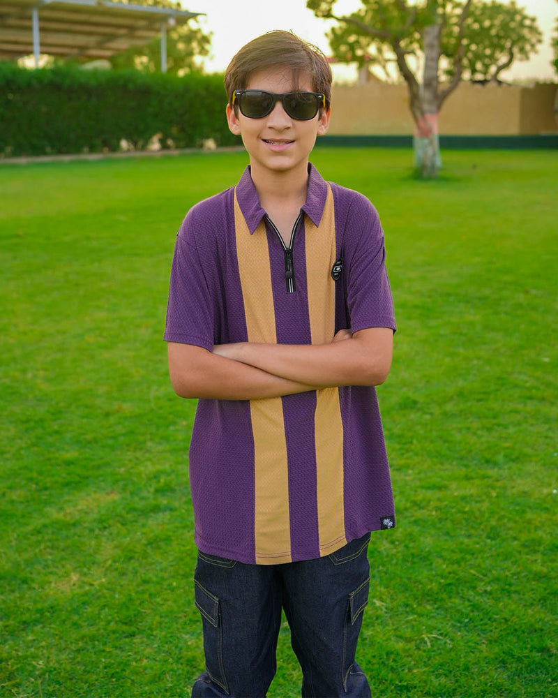 BOYS TEXTURE LYCRA JERSEY STRIPE POLO SHIRTS (THINK DO)