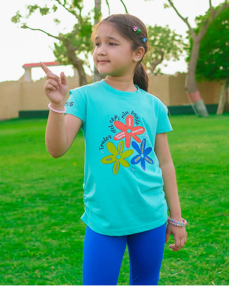 GIRLS JERSEY ROUND NECK T-SHIRTS (FLOWERS)