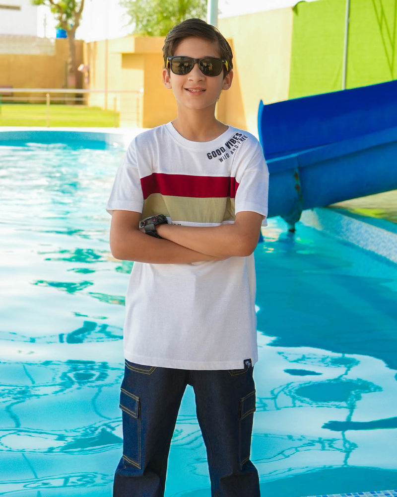 BOYS JERSEY ROUND NECK STRIPES T-SHIRTS (GOOD VIBE)