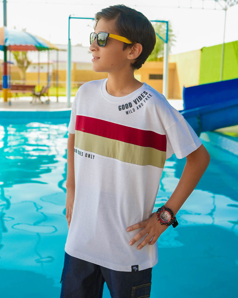 BOYS JERSEY ROUND NECK STRIPES T-SHIRTS (GOOD VIBE)