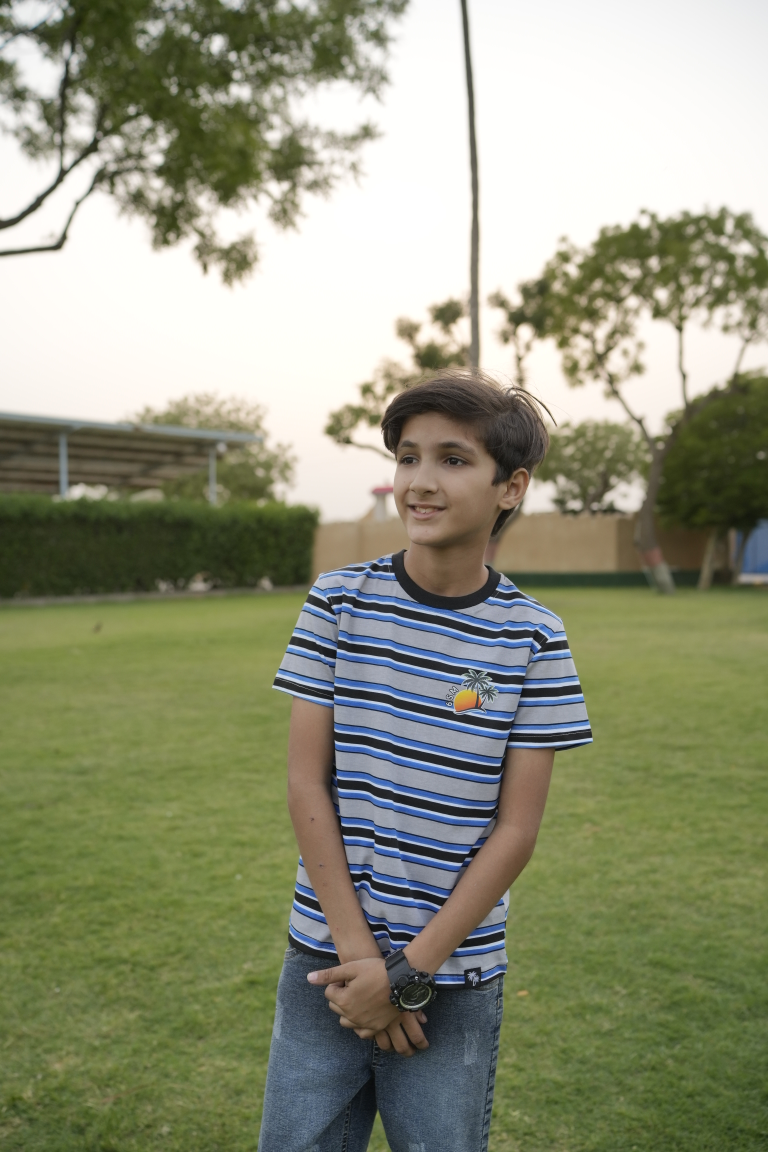 BOYS JERSEY ROUND NECK  STRIPES T-SHIRTS (6SM LOGO)