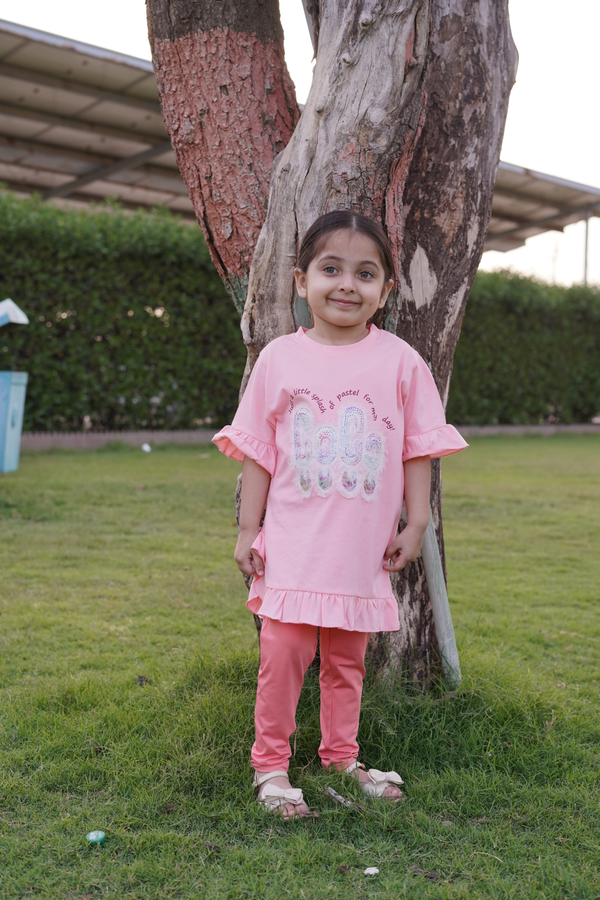 GIRLS JERSEY ROUND NECK FRILL T-SHIRTS (COCO SEQUENS)