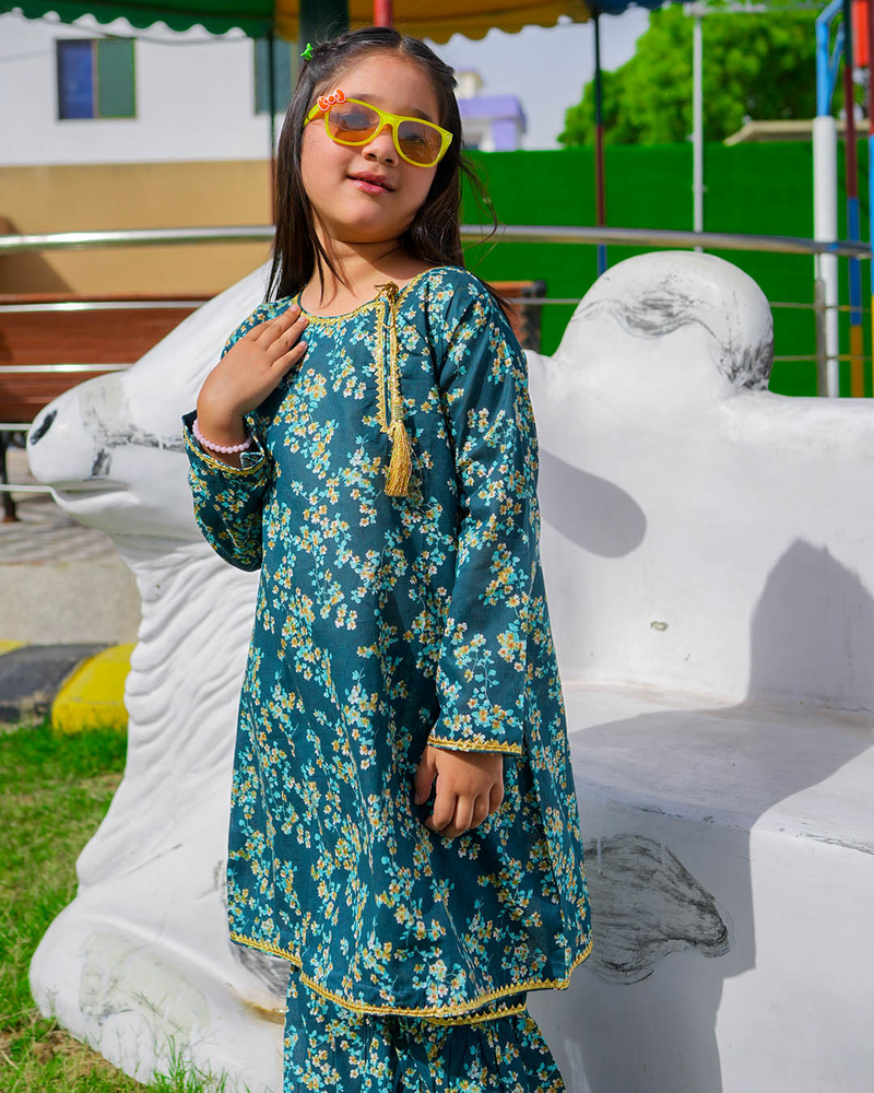 GIRLS COTTON FLORAL PRINT SET & SUIT