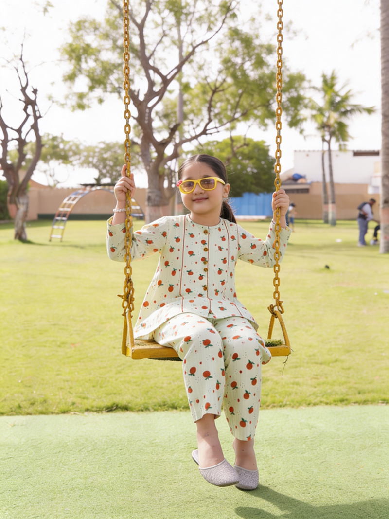 GIRLS CHERRY PRINT WITH PIPIN SET & SUIT