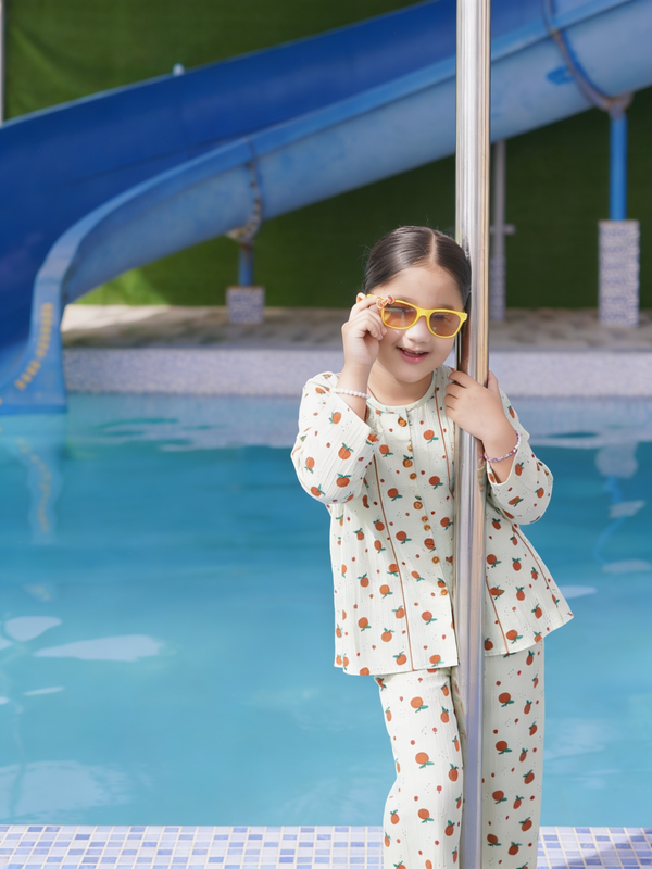 GIRLS CHERRY PRINT WITH PIPIN SET & SUIT
